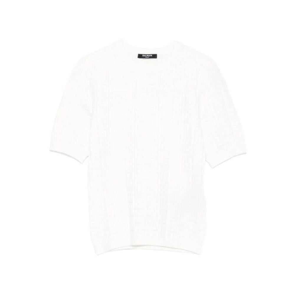 BALMAIN Monogram Knit Short Sleeve T-Shirt Women WHITE Shirts